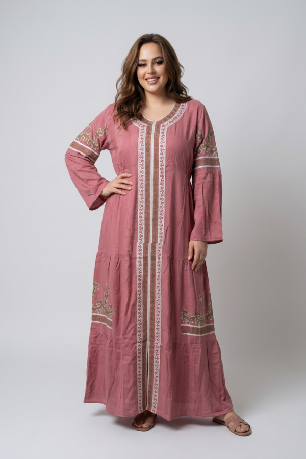 Light Pink Embroidered Linen Reception Abaya