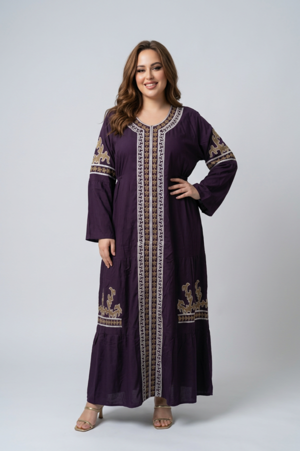 purple Embroidered Linen Reception Abaya