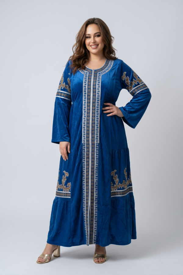 Blue Embroidered Linen Reception Abaya