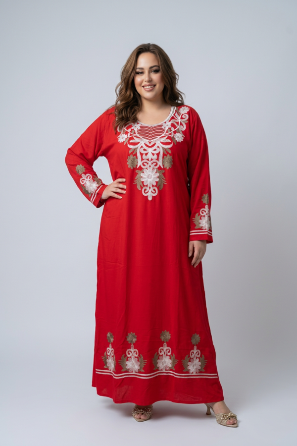 Royal Embroidered Cotton Abaya Red color