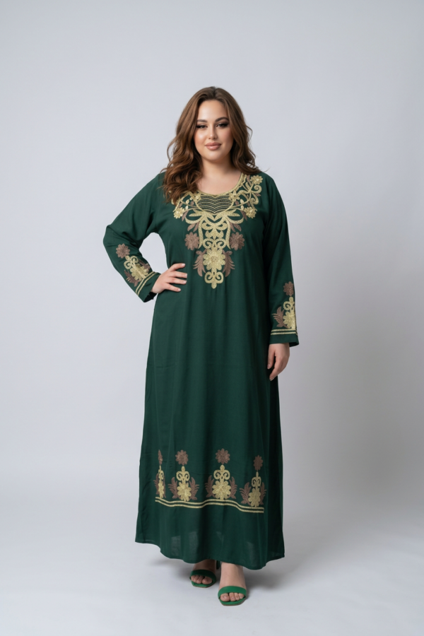 Royal Embroidered Cotton Abaya Green color