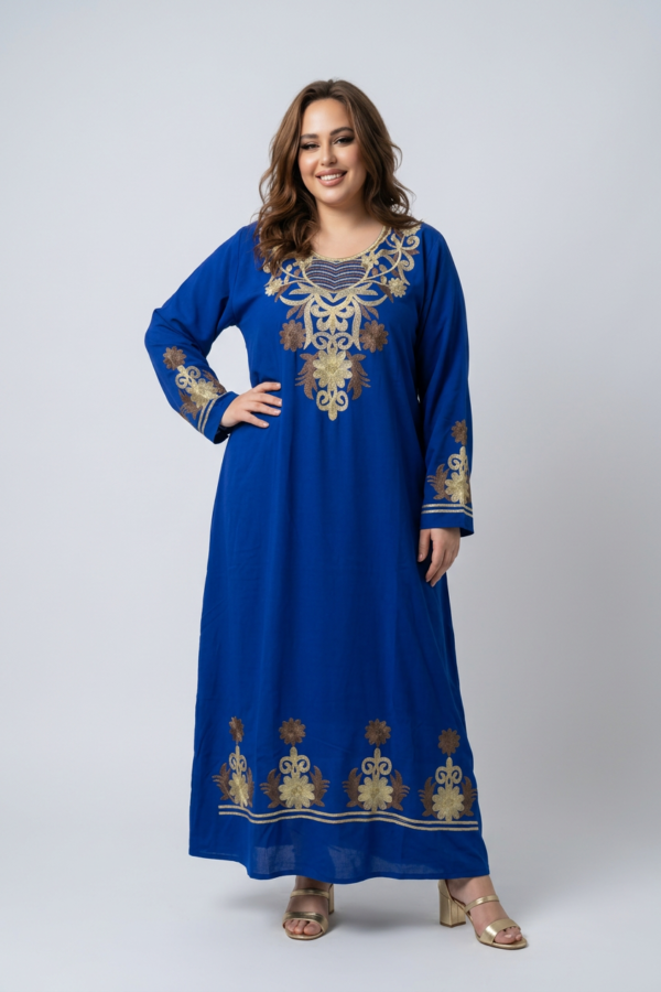 Royal Embroidered Cotton Abaya Blue color