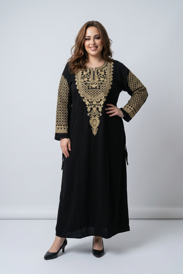 Black Linen Abaya with Luxurious Embroidery